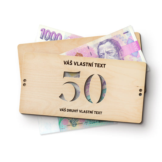 Dřevěná obálka na peníze – Věk s vlastním textem